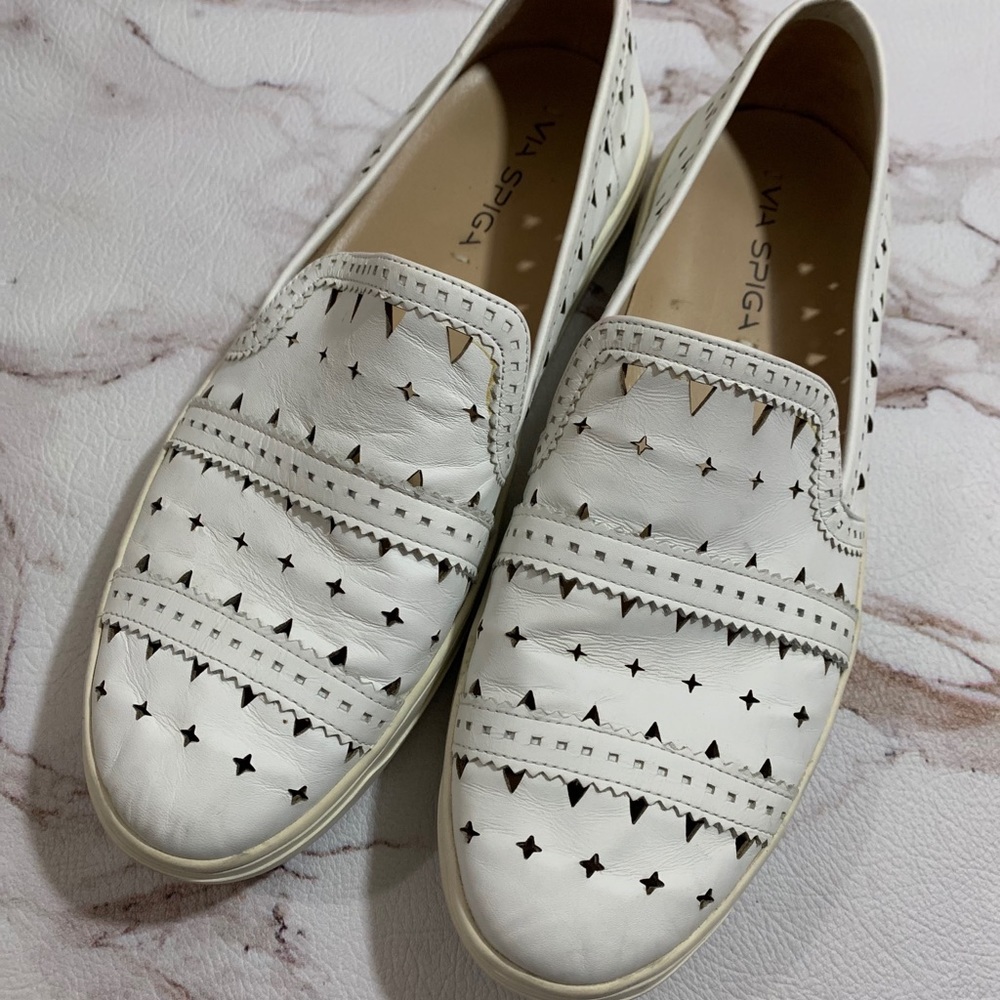Via Spiga Gingi White Leather Laser Cut Sneakers